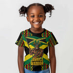 Black Jamaicans Warrior Spirit Kid T shirt Tribal Fighter in Reggae Colors - African Pride