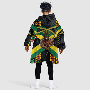 Black Jamaicans Warrior Spirit Kid Wearable Blanket Hoodie Tribal Fighter in Reggae Colors - African Pride