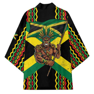 Black Jamaicans Warrior Spirit Kimono Tribal Fighter in Reggae Colors