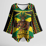 Black Jamaicans Warrior Spirit Kimono Sleeve Blouse Tribal Fighter in Reggae Colors