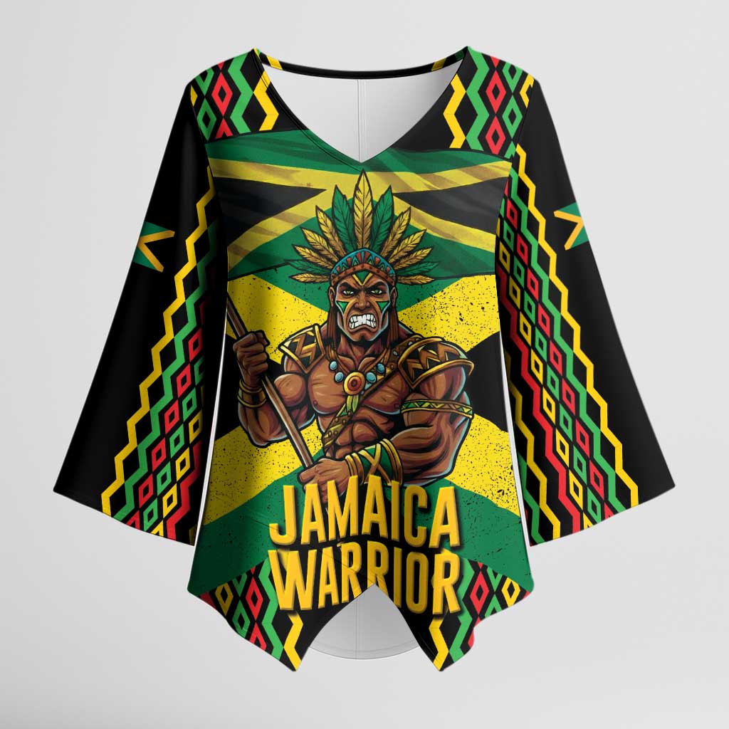 Black Jamaicans Warrior Spirit Kimono Sleeve Blouse Tribal Fighter in Reggae Colors