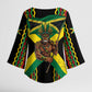 Black Jamaicans Warrior Spirit Kimono Sleeve Blouse Tribal Fighter in Reggae Colors