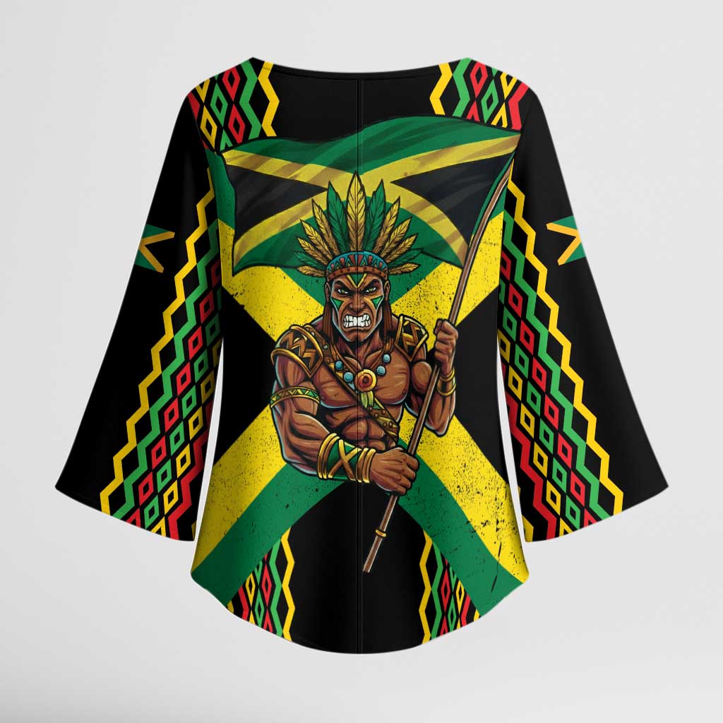 Black Jamaicans Warrior Spirit Kimono Sleeve Blouse Tribal Fighter in Reggae Colors