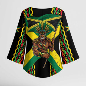 Black Jamaicans Warrior Spirit Kimono Sleeve Blouse Tribal Fighter in Reggae Colors