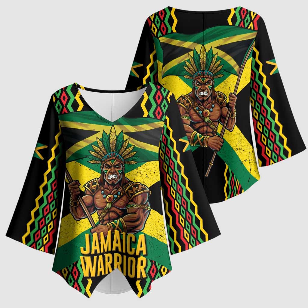 Black Jamaicans Warrior Spirit Kimono Sleeve Blouse Tribal Fighter in Reggae Colors