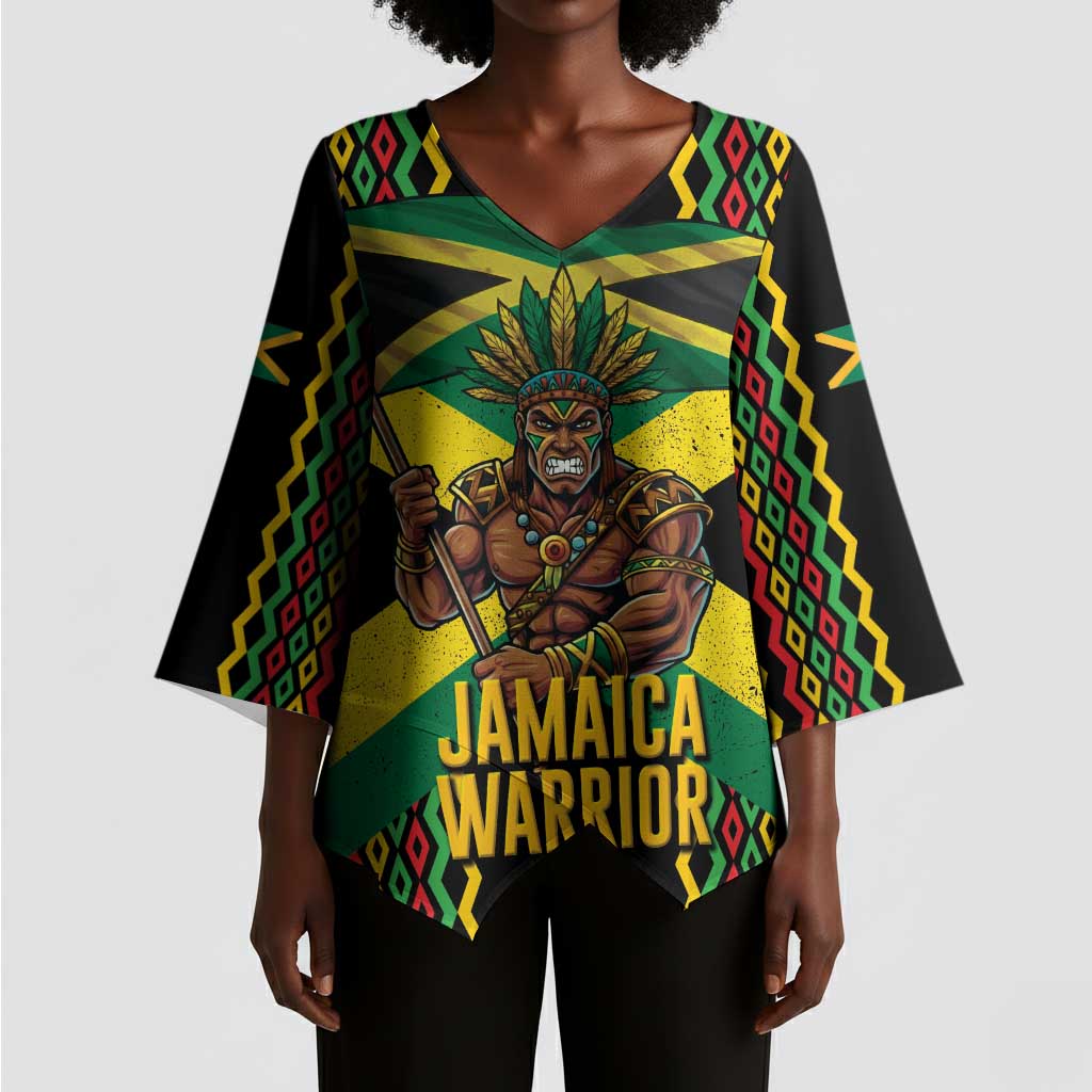 Black Jamaicans Warrior Spirit Kimono Sleeve Blouse Tribal Fighter in Reggae Colors