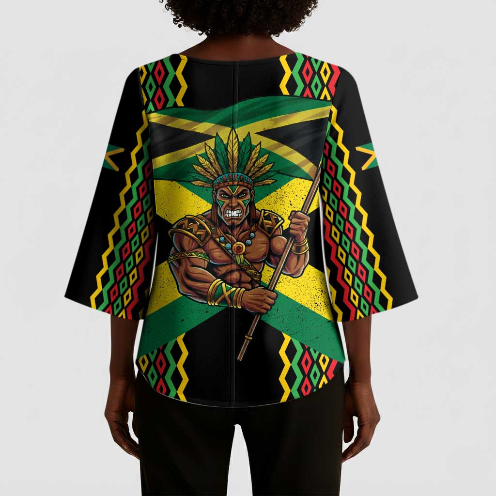 Black Jamaicans Warrior Spirit Kimono Sleeve Blouse Tribal Fighter in Reggae Colors