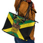 Black Jamaicans Warrior Spirit Leather Tote Bag Tribal Fighter in Reggae Colors - African Pride