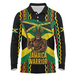 Black Jamaicans Warrior Spirit Long Sleeve Polo Shirt Tribal Fighter in Reggae Colors - African Pride
