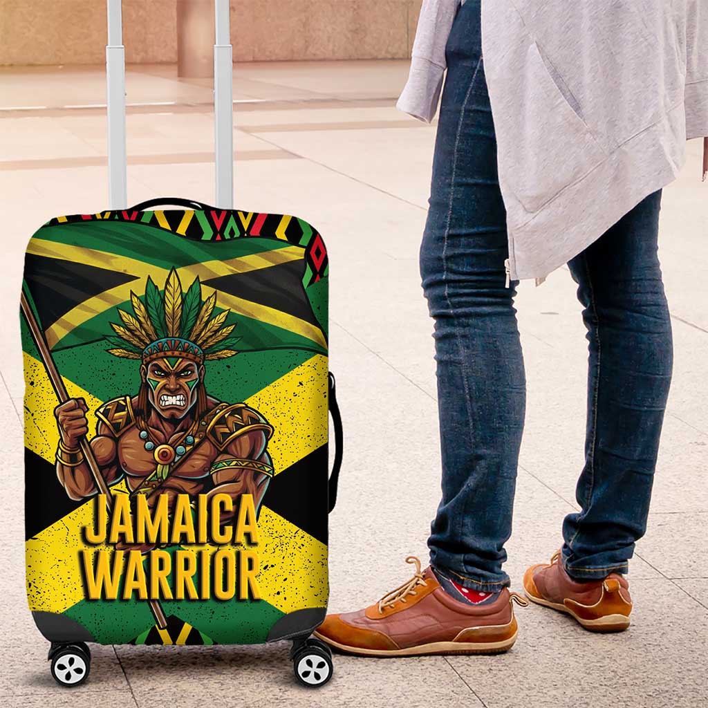 Black Jamaicans Warrior Spirit Luggage Cover Tribal Fighter in Reggae Colors - African Pride