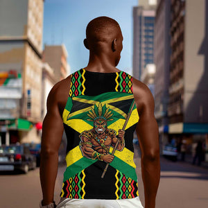 Black Jamaicans Warrior Spirit Men Tank Top Tribal Fighter in Reggae Colors - African Pride