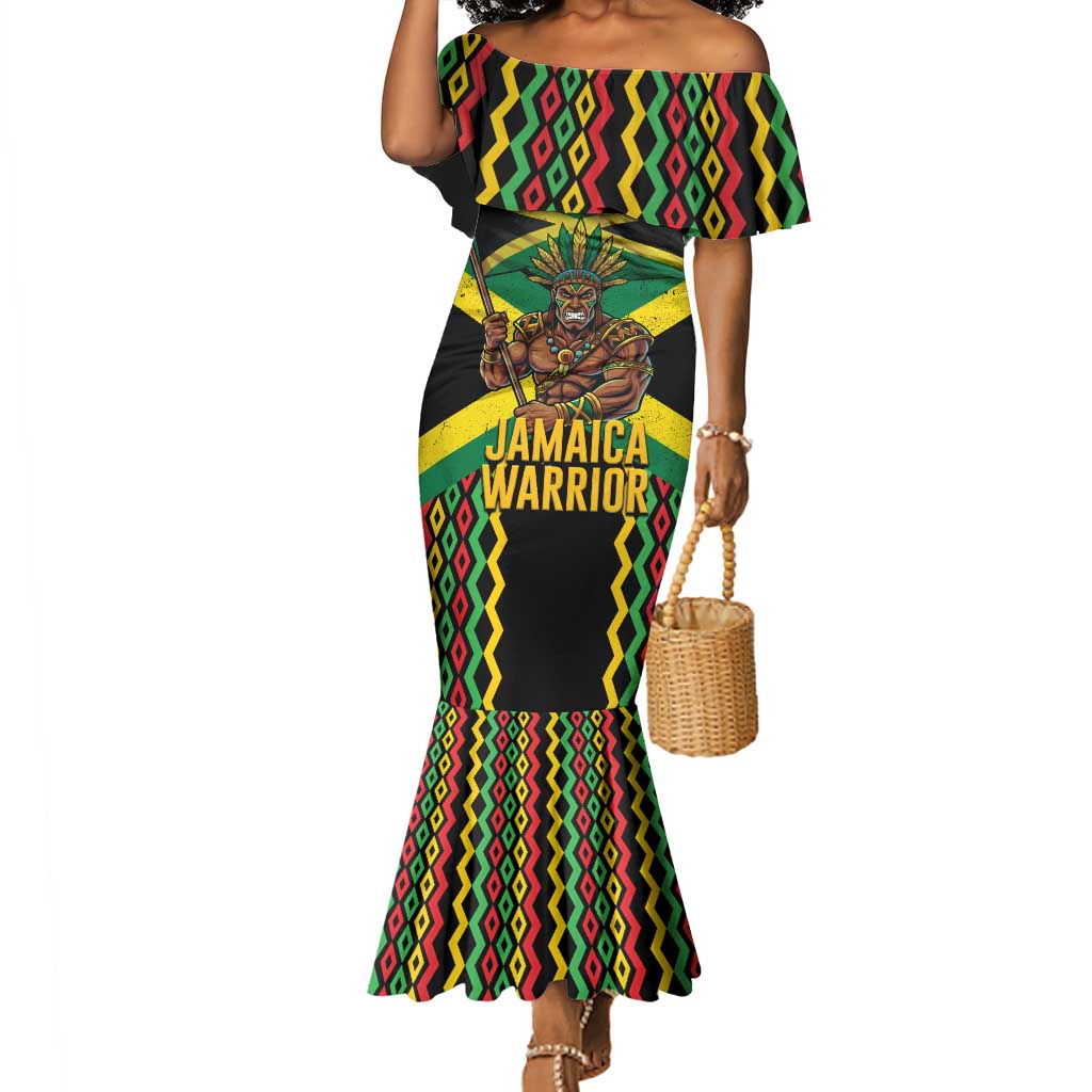 Black Jamaicans Warrior Spirit Mermaid Dress Tribal Fighter in Reggae Colors - African Pride