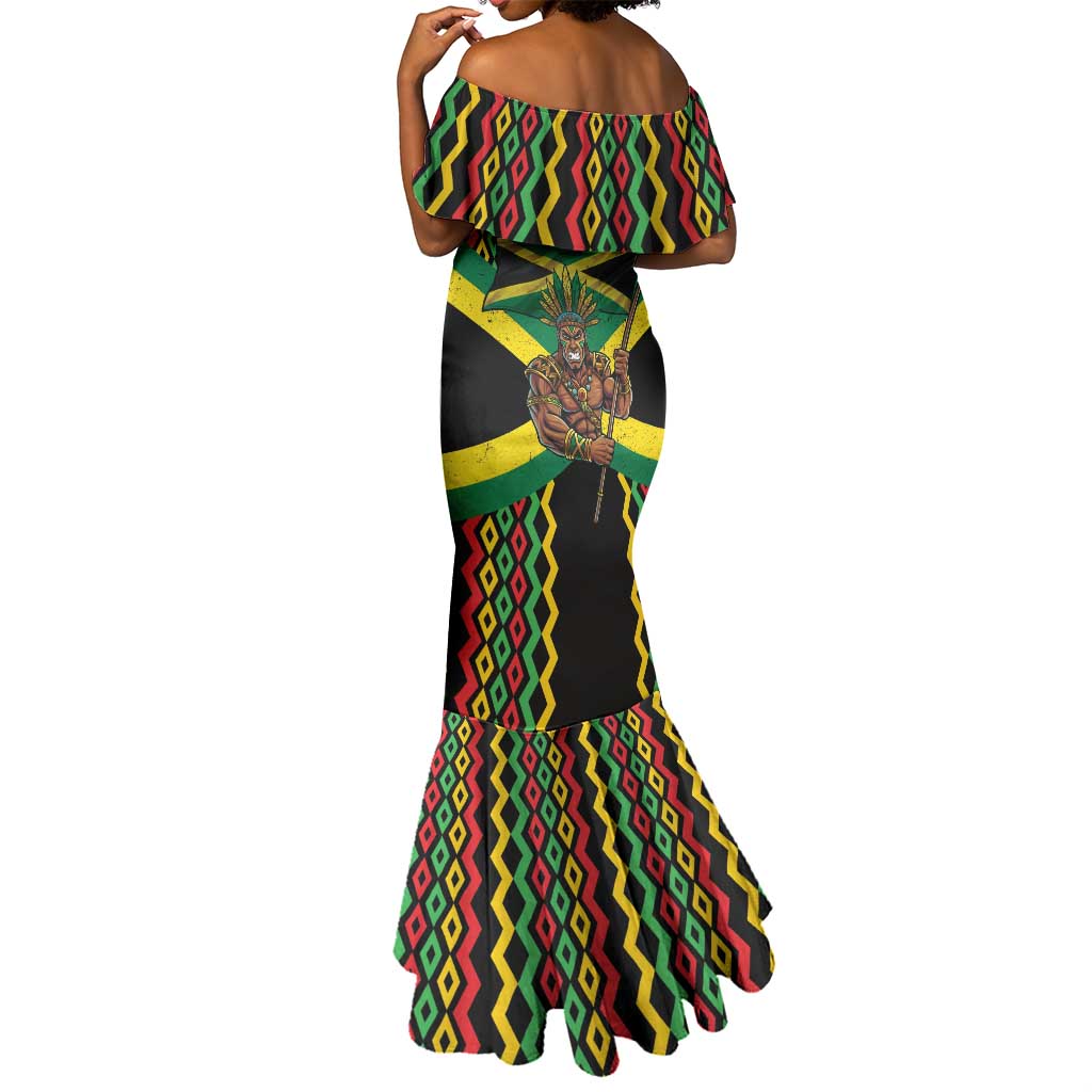 Black Jamaicans Warrior Spirit Mermaid Dress Tribal Fighter in Reggae Colors - African Pride