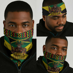 Black Jamaicans Warrior Spirit Neck Gaiter Tribal Fighter in Reggae Colors - African Pride