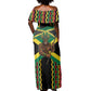 Black Jamaicans Warrior Spirit Off Shoulder Maxi Dress Tribal Fighter in Reggae Colors - African Pride