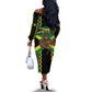 Black Jamaicans Warrior Spirit Off The Shoulder Long Sleeve Dress Tribal Fighter in Reggae Colors - African Pride