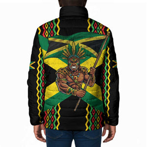 Black Jamaicans Warrior Spirit Padded Jacket Tribal Fighter in Reggae Colors