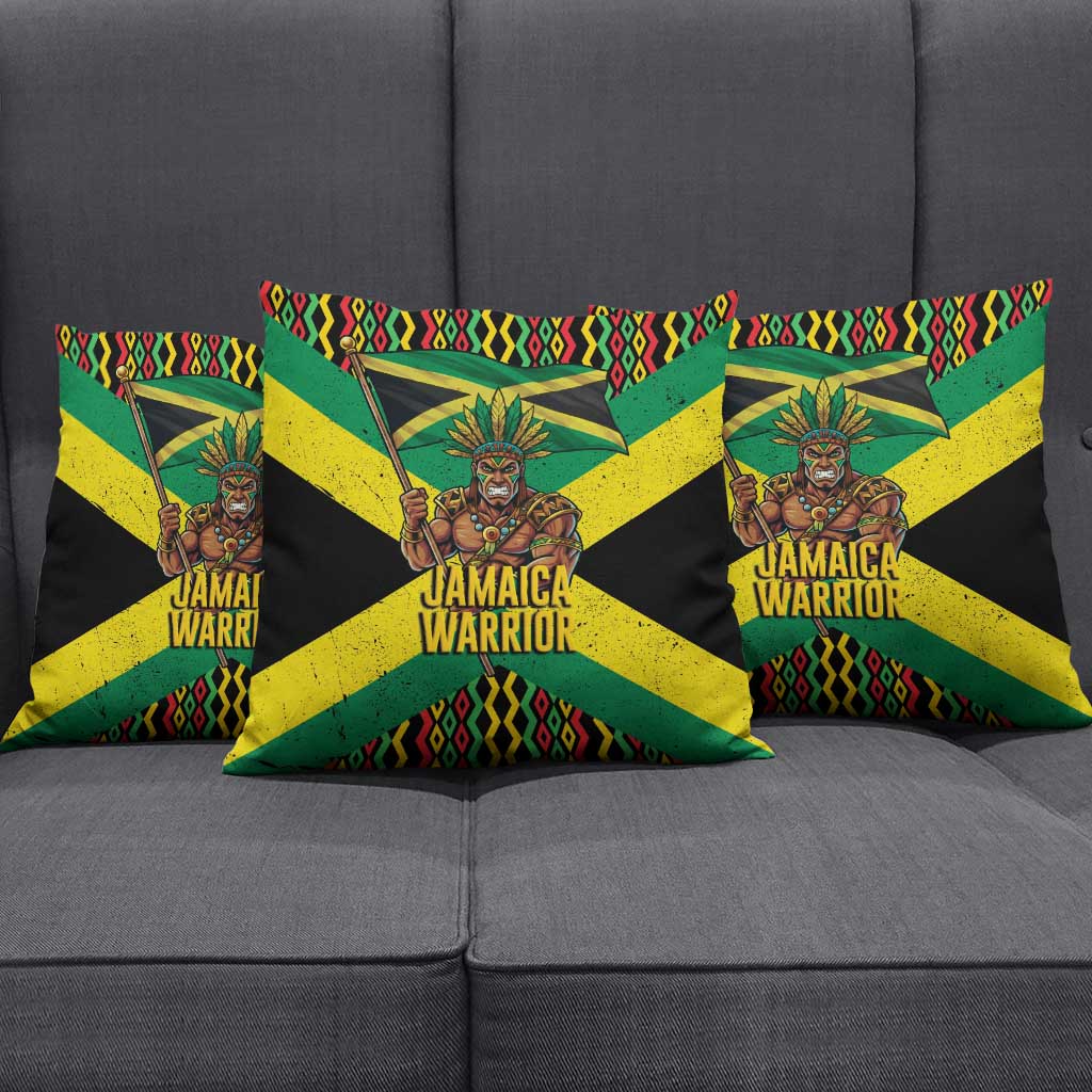 Black Jamaicans Warrior Spirit Pillow Cover Tribal Fighter in Reggae Colors