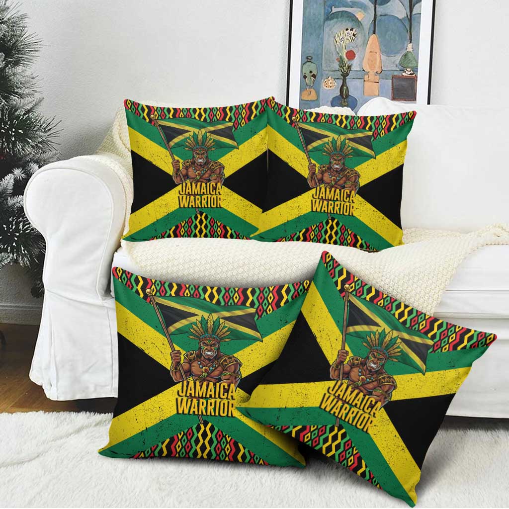 Black Jamaicans Warrior Spirit Pillow Cover Tribal Fighter in Reggae Colors