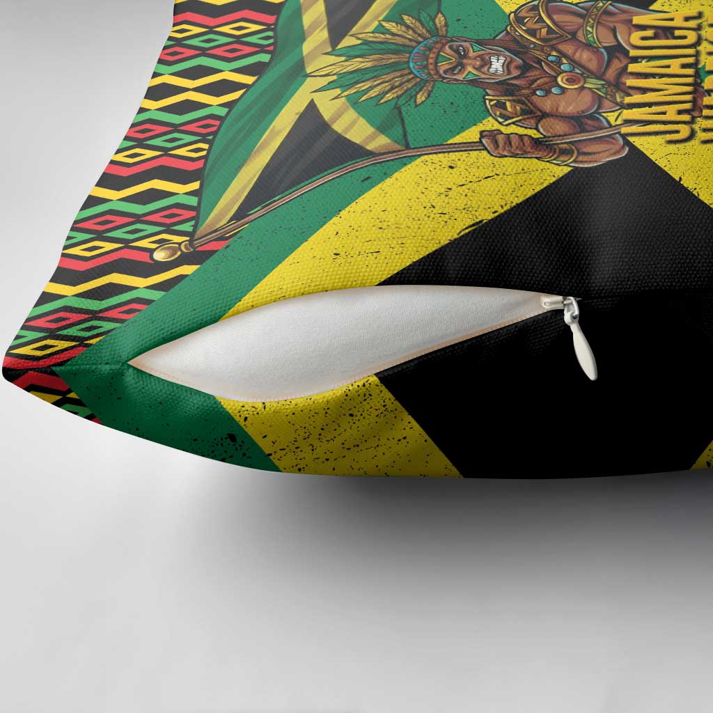 Black Jamaicans Warrior Spirit Pillow Cover Tribal Fighter in Reggae Colors