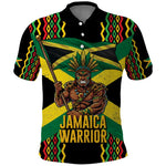 Black Jamaicans Warrior Spirit Polo Shirt Tribal Fighter in Reggae Colors - African Pride