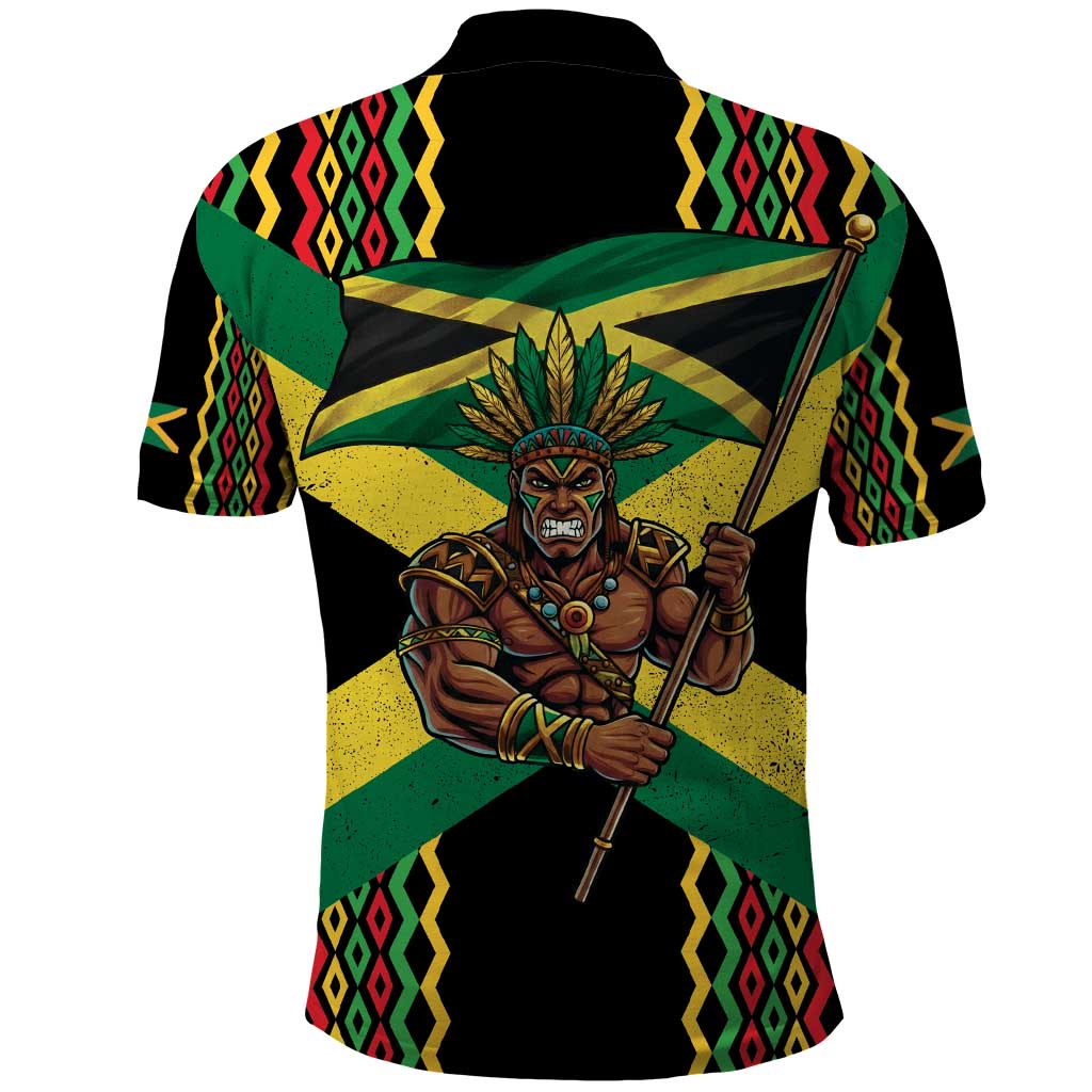 Black Jamaicans Warrior Spirit Polo Shirt Tribal Fighter in Reggae Colors - African Pride