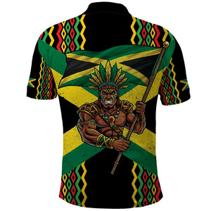 Black Jamaicans Warrior Spirit Polo Shirt Tribal Fighter in Reggae Colors - African Pride
