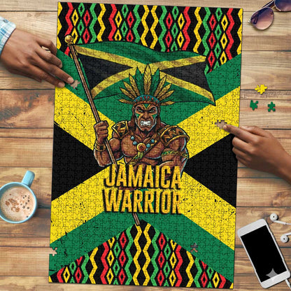 Black Jamaicans Warrior Spirit Puzzle Tribal Fighter in Reggae Colors