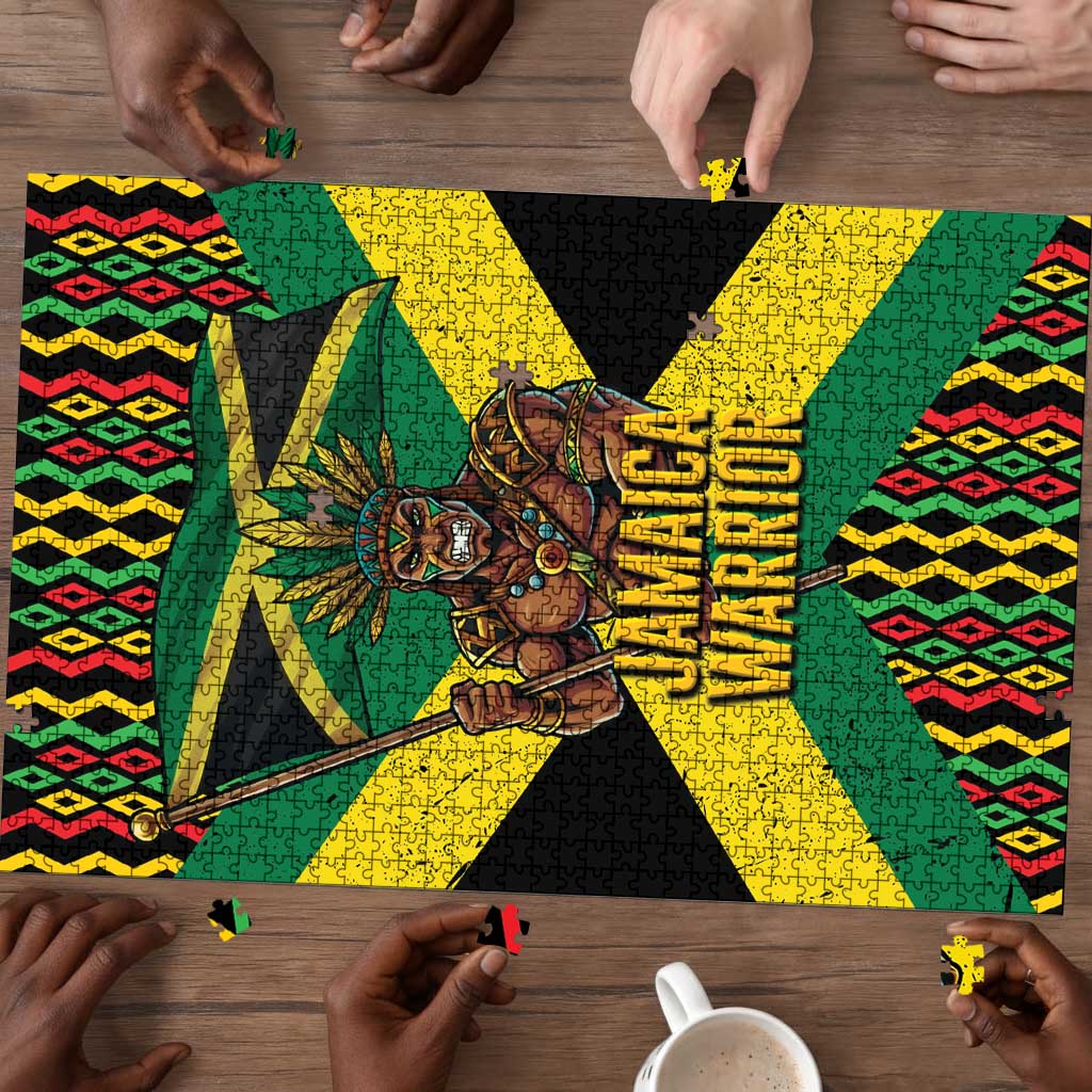 Black Jamaicans Warrior Spirit Puzzle Tribal Fighter in Reggae Colors
