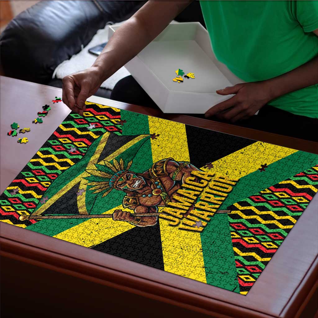 Black Jamaicans Warrior Spirit Puzzle Tribal Fighter in Reggae Colors