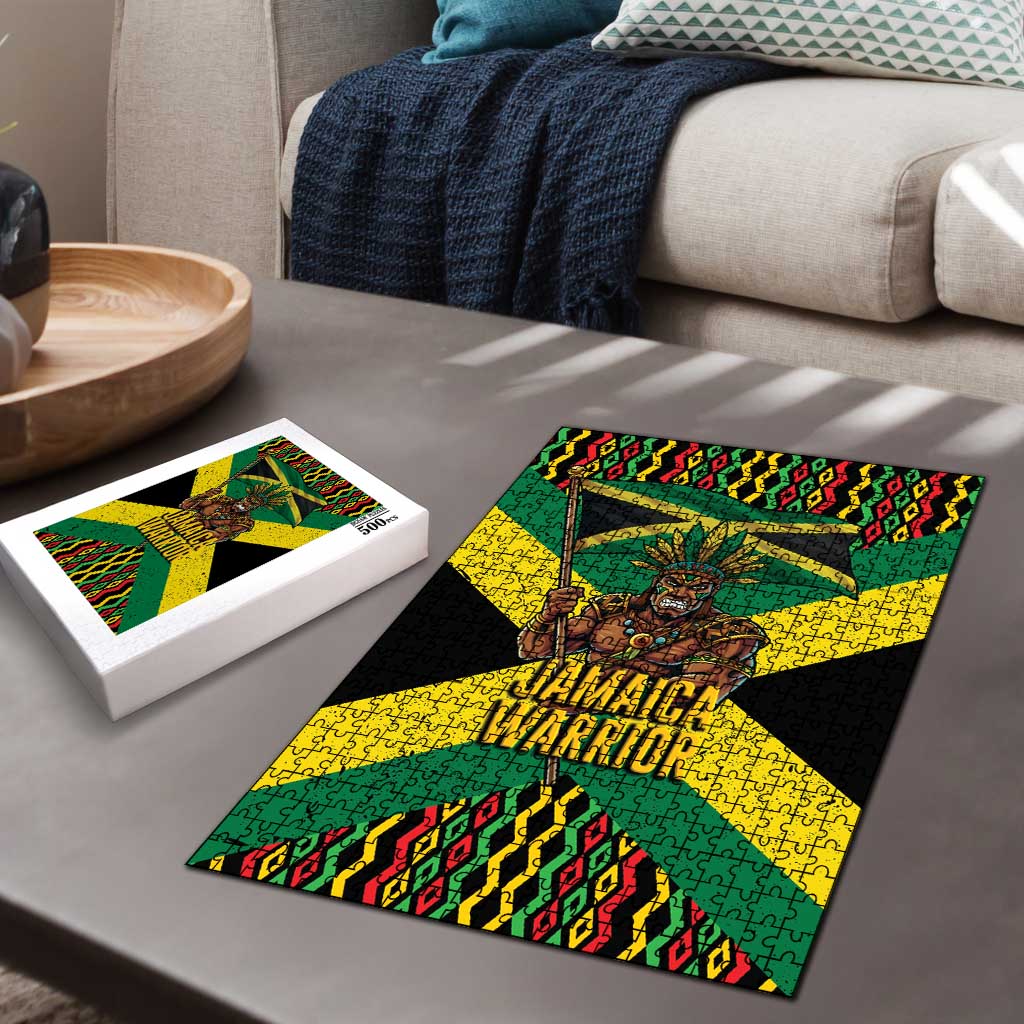Black Jamaicans Warrior Spirit Puzzle Tribal Fighter in Reggae Colors