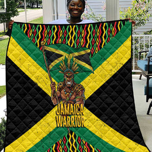 Black Jamaicans Warrior Spirit Quilt Tribal Fighter in Reggae Colors - African Pride