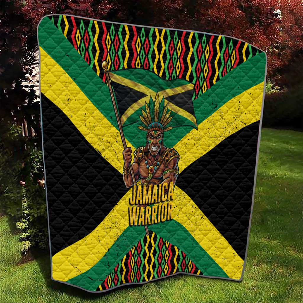 Black Jamaicans Warrior Spirit Quilt Tribal Fighter in Reggae Colors - African Pride