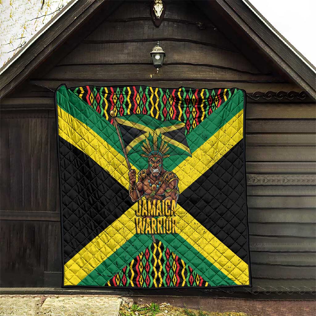 Black Jamaicans Warrior Spirit Quilt Tribal Fighter in Reggae Colors - African Pride