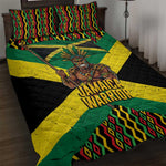 Black Jamaicans Warrior Spirit Quilt Bed Set Tribal Fighter in Reggae Colors - African Pride