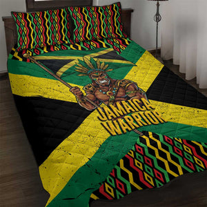 Black Jamaicans Warrior Spirit Quilt Bed Set Tribal Fighter in Reggae Colors - African Pride