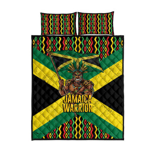 Black Jamaicans Warrior Spirit Quilt Bed Set Tribal Fighter in Reggae Colors - African Pride