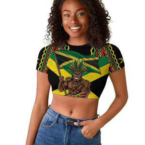 Black Jamaicans Warrior Spirit Raglan Cropped T shirt Tribal Fighter in Reggae Colors - African Pride
