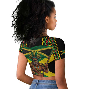 Black Jamaicans Warrior Spirit Raglan Cropped T shirt Tribal Fighter in Reggae Colors - African Pride