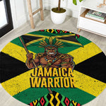 Black Jamaicans Warrior Spirit Round Carpet Tribal Fighter in Reggae Colors - African Pride