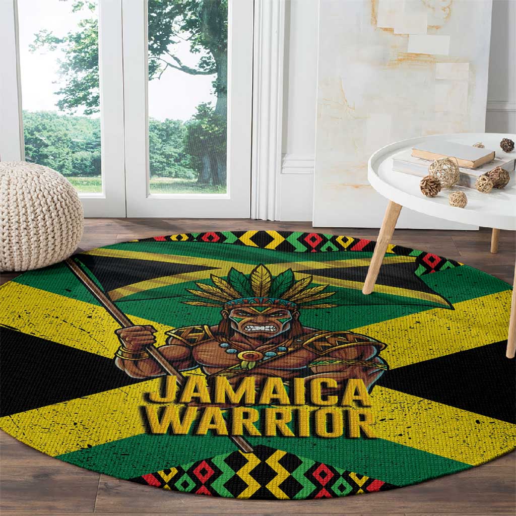 Black Jamaicans Warrior Spirit Round Carpet Tribal Fighter in Reggae Colors - African Pride