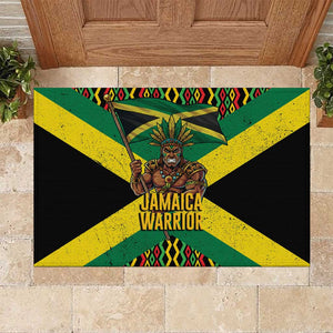 Black Jamaicans Warrior Spirit Rubber Doormat Tribal Fighter in Reggae Colors - African Pride