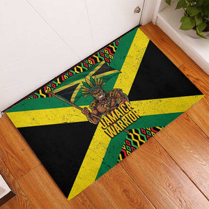 Black Jamaicans Warrior Spirit Rubber Doormat Tribal Fighter in Reggae Colors - African Pride