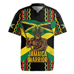 Black Jamaicans Warrior Spirit Rugby Jersey Tribal Fighter in Reggae Colors - African Pride
