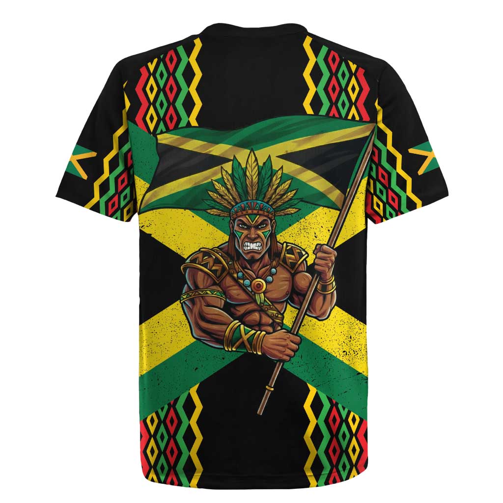 Black Jamaicans Warrior Spirit Rugby Jersey Tribal Fighter in Reggae Colors - African Pride