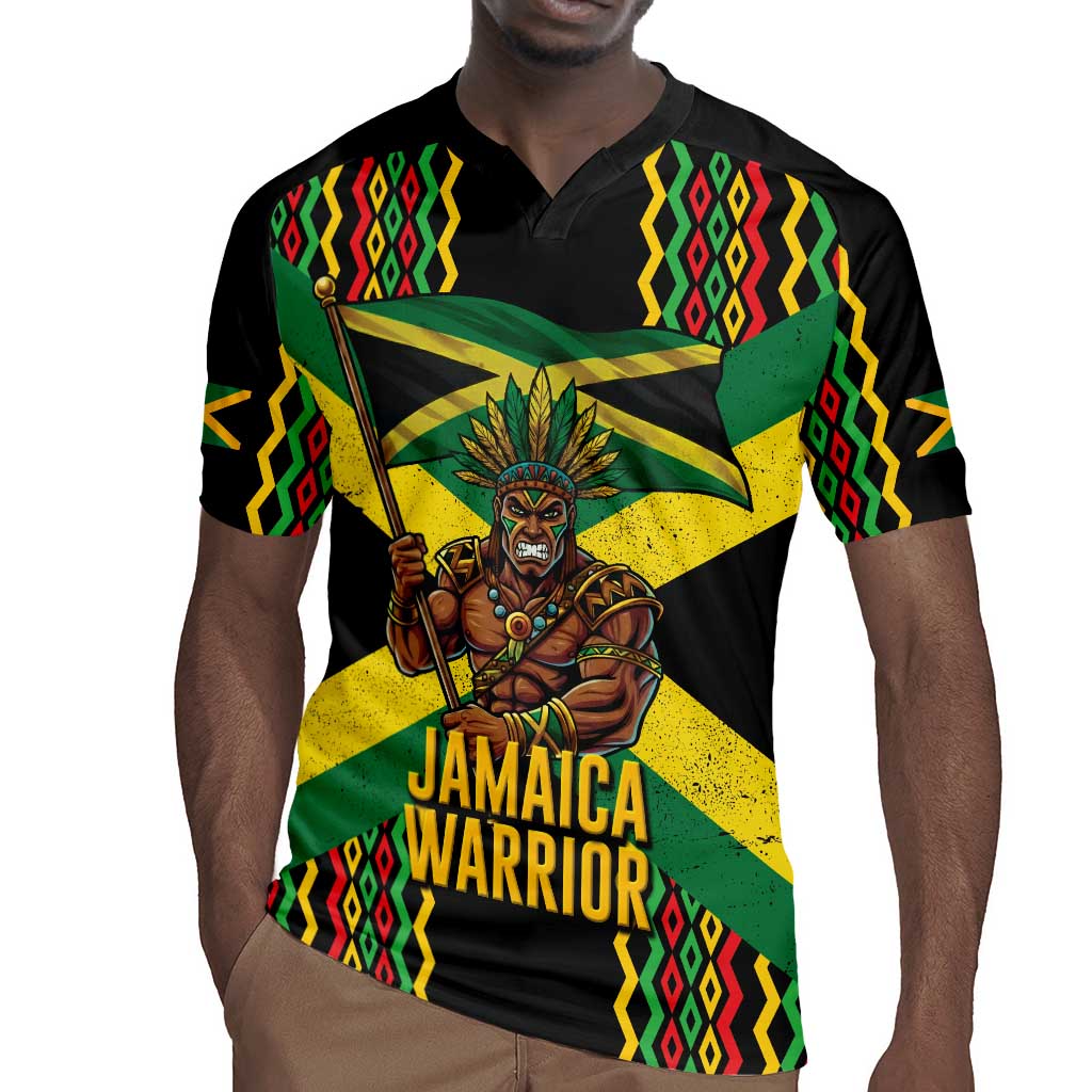 Black Jamaicans Warrior Spirit Rugby Jersey Tribal Fighter in Reggae Colors - African Pride