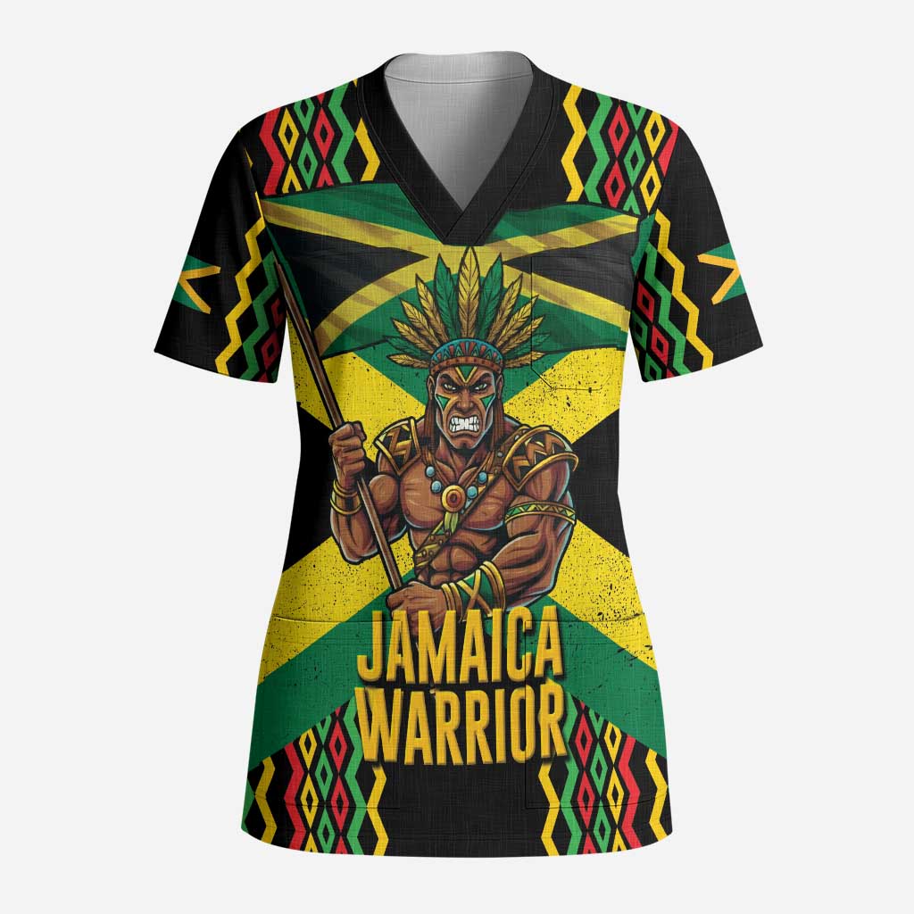 Black Jamaicans Warrior Spirit Scrub Top Tribal Fighter in Reggae Colors - African Pride