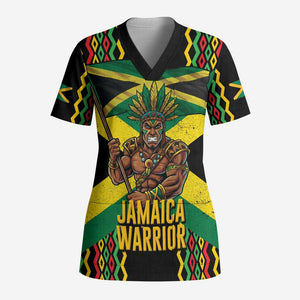 Black Jamaicans Warrior Spirit Scrub Top Tribal Fighter in Reggae Colors - African Pride