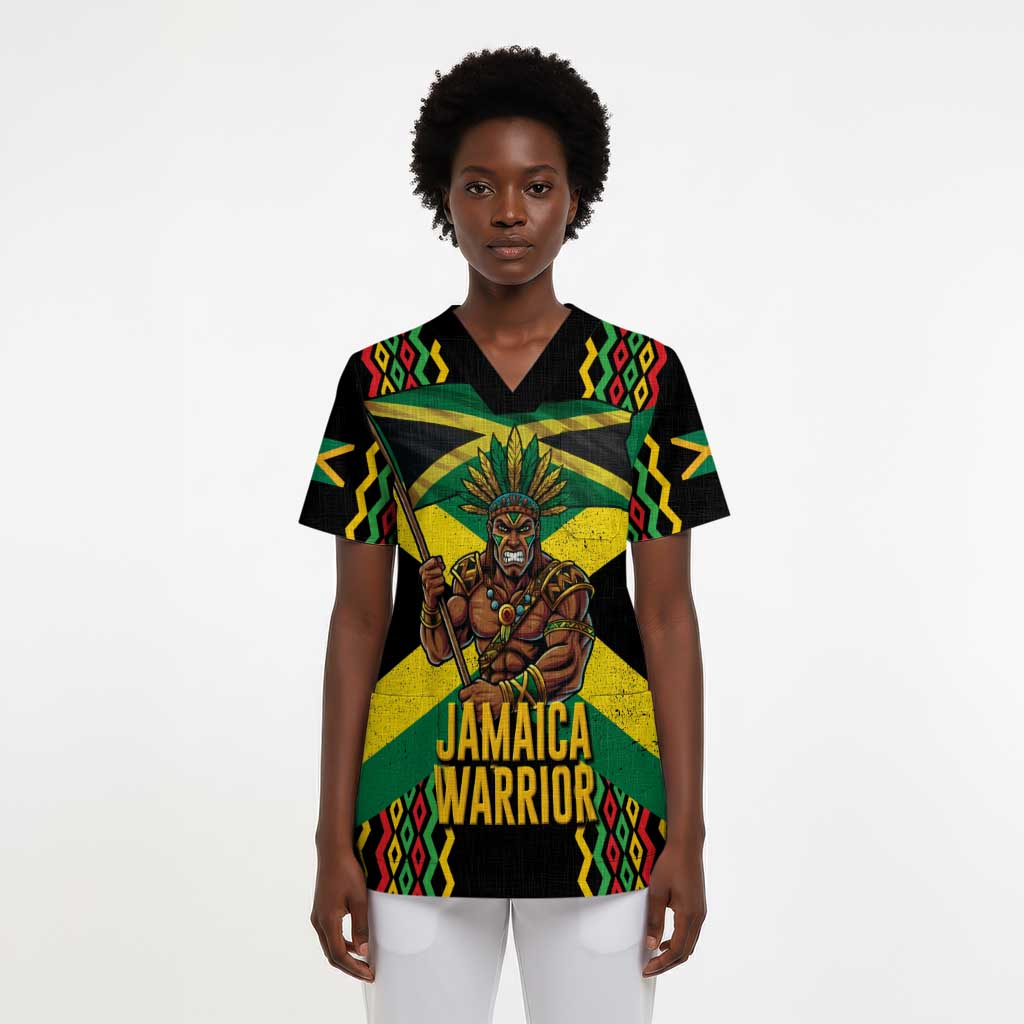 Black Jamaicans Warrior Spirit Scrub Top Tribal Fighter in Reggae Colors - African Pride