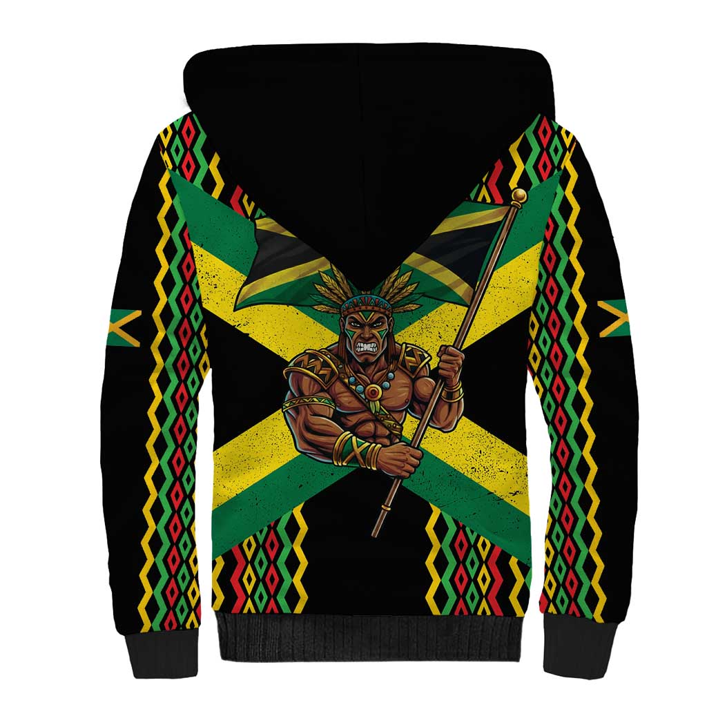 Black Jamaicans Warrior Spirit Sherpa Hoodie Tribal Fighter in Reggae Colors - African Pride